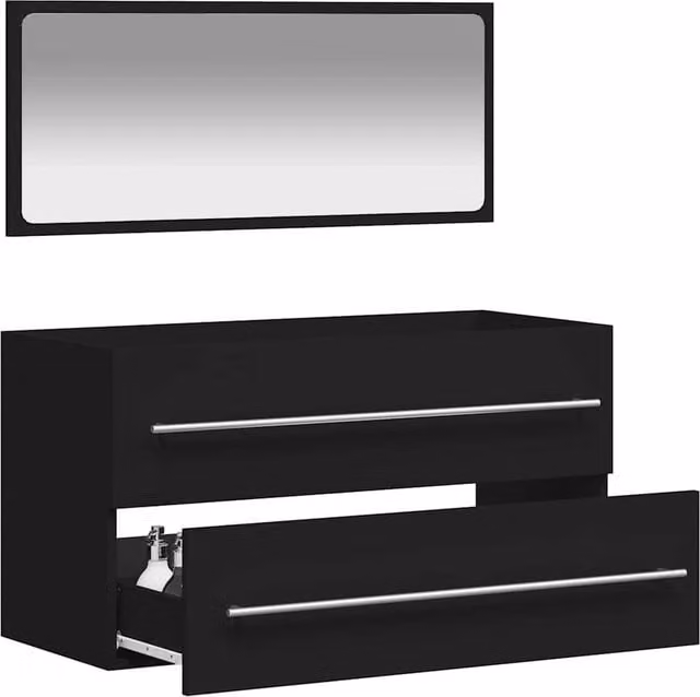 Berkfield Home Modern Black Wall Mounted Bathroom Cabinet with Mirror and Internal Shelves, W/D/H: 38.5 x 38.5 x 48.0 cm