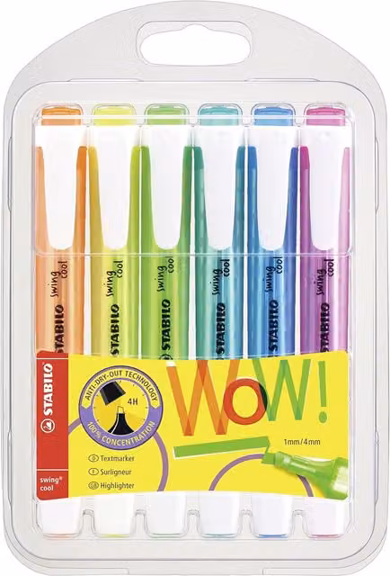 STABILO Swing Cool Neon Highlighter Set with Chisel Tip in Multicolour and Orange