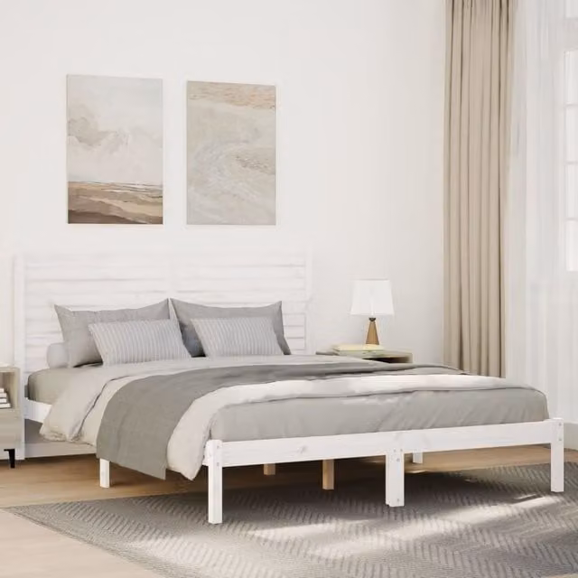 Berkfield Home Extra Long Solid Wood Bed Frame in White, W: 140 cm, L: 220 cm – 1