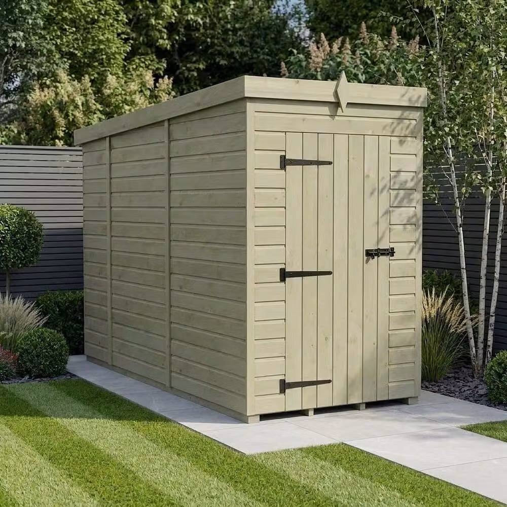Buttercup Farm Pent Garden Shed in Brown Timber with Single Door and No Windows W/D/H: 305 x 122 x 210 cm – 2