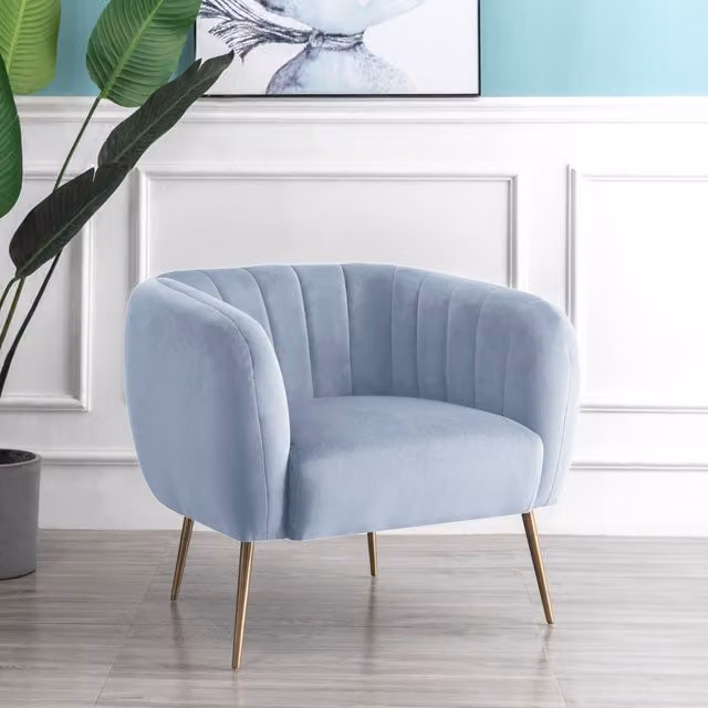 Artemis Home Blue Velvet Tub Accent Chair with Gold Legs and Armrests