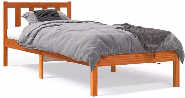 Berkfield Home Solid Wood Pine Bed Frame in Wax Brown, W/D/H: 100 x 200 x 69.5 cm – 1