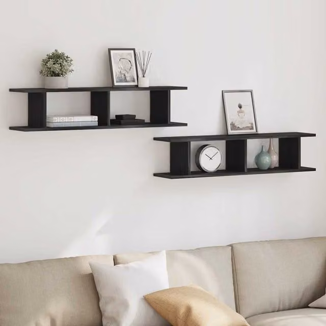 Berkfield Home Wall Shelves, 2 Piece Black Oak Engineered Wood, W: 90 cm, D: 20 cm, H: 18 cm – 1