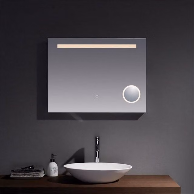 Clifton LED Bathroom Wall Mirror with Touch Sensor in Sand, Height: 80 cm, Depth: 5.5 cm – 1
