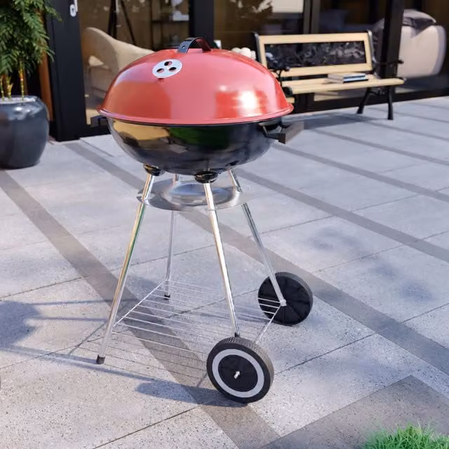Vida Designs Memphis Freestanding Kettle BBQ Grill in Red and Black