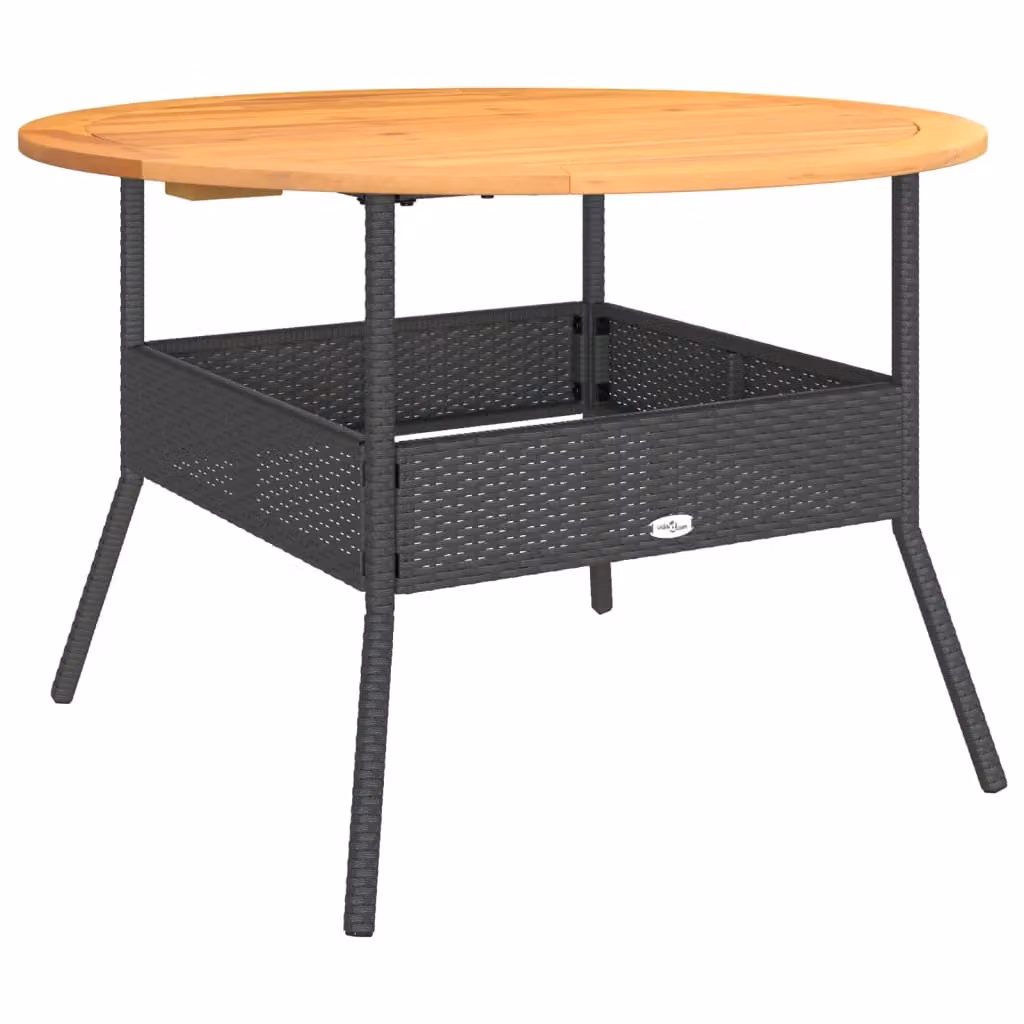 Berkfield Home Garden Table with Black Poly Rattan and Acacia Wood Top, W: 110 cm, D: 71 cm – 2
