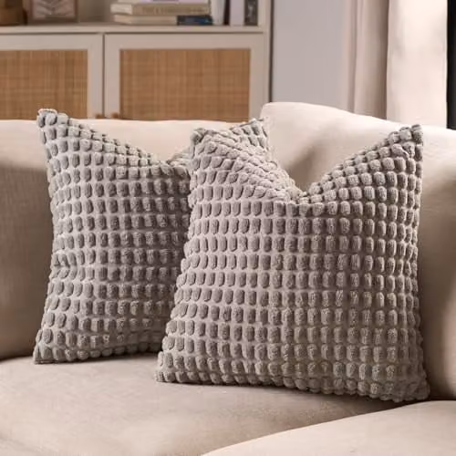 OHS Grey Textured Bobble Cushion Covers, Pack of 2, W/D/H: 45 x 45 x 45 cm – 1