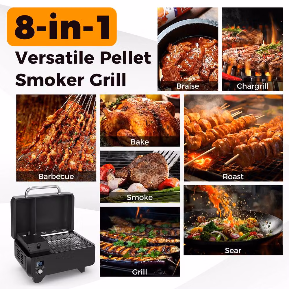 Costway 8-in-1 Digital Control Wood Pellet Smoker and Tabletop Grilling Stove, Black, W/D/H: 46 x 38 x 46 cm – 7