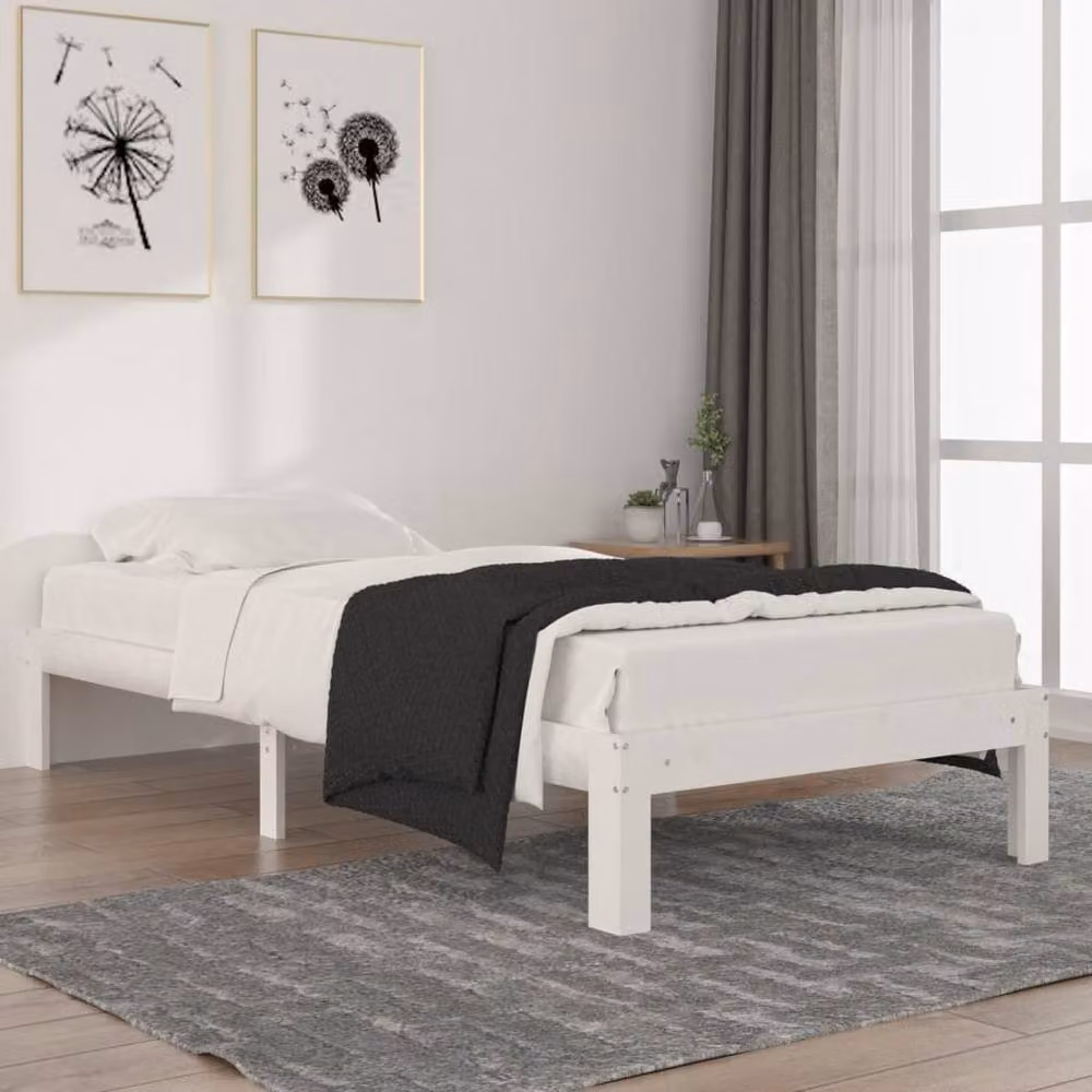 Berkfield Home White Solid Wood Pine Bed Frame W: 90 cm, D: 200 cm – 2