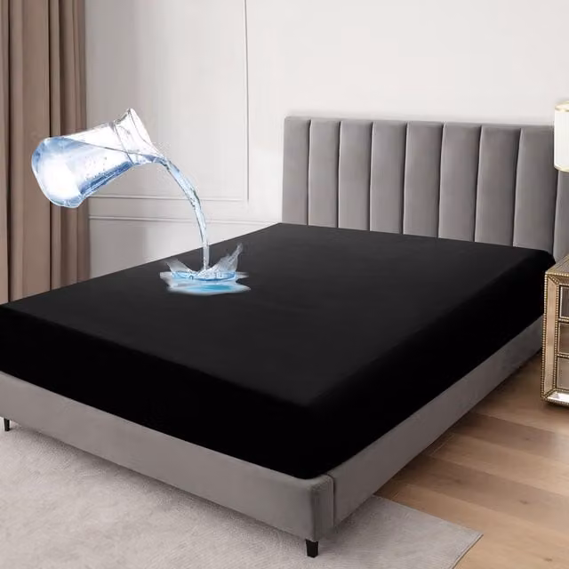 Cotton Passion Waterproof Black Cotton Fitted Sheet, W/D/H: 180 x 200 cm