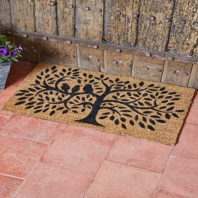 Garden Mile Heavy Duty Rectangular Coir Door Mat with Brown and Black Bird Graphic