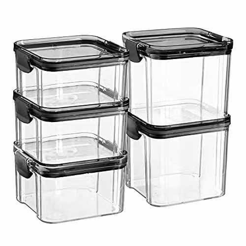 Argon Tableware 5 Piece Plastic Food Storage Container Set with Clip Lids in Black and Transparent