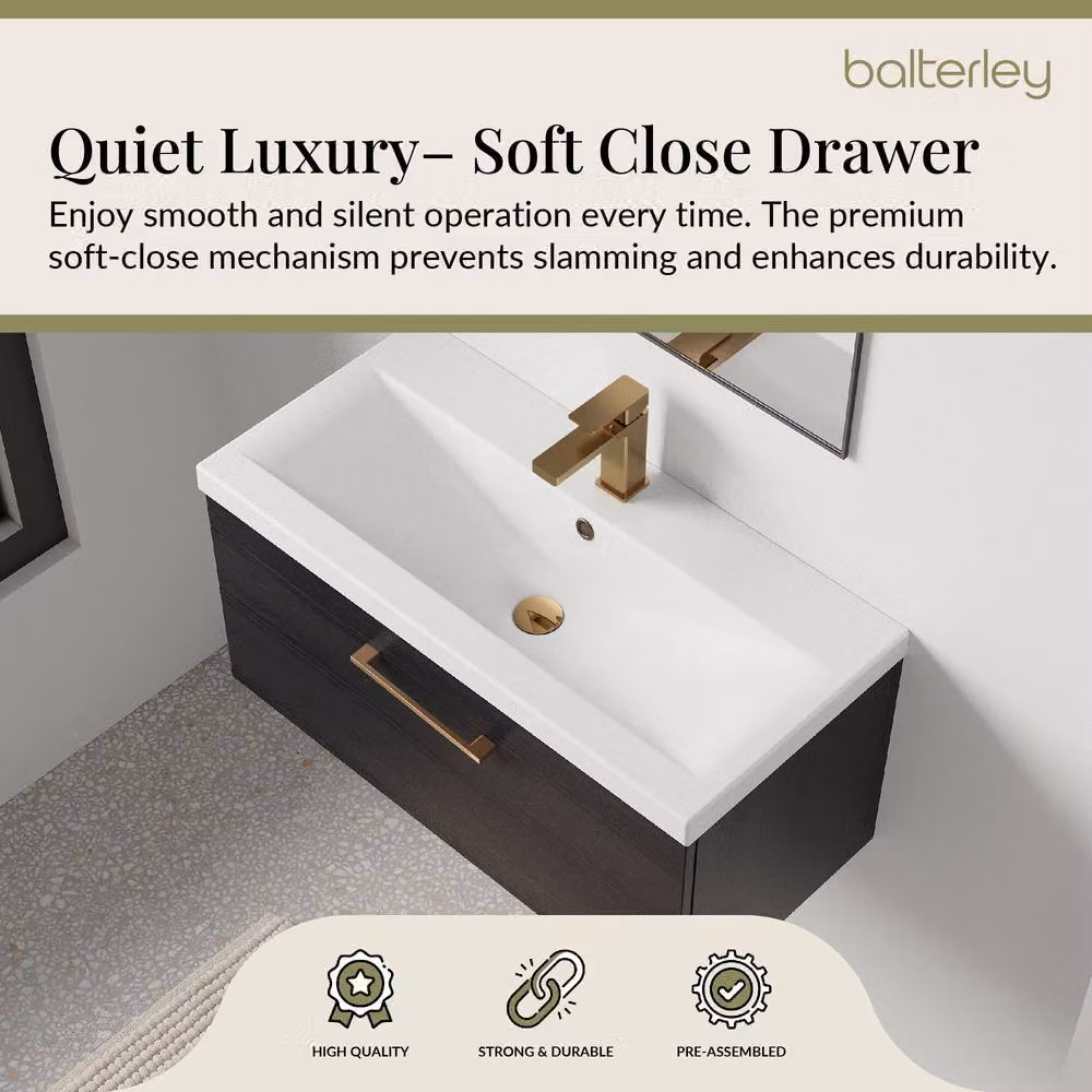 Balterley 800mm Wall Hung 1 Drawer Vanity Unit in Woodgrain Black with Black Bronze Handle – 3