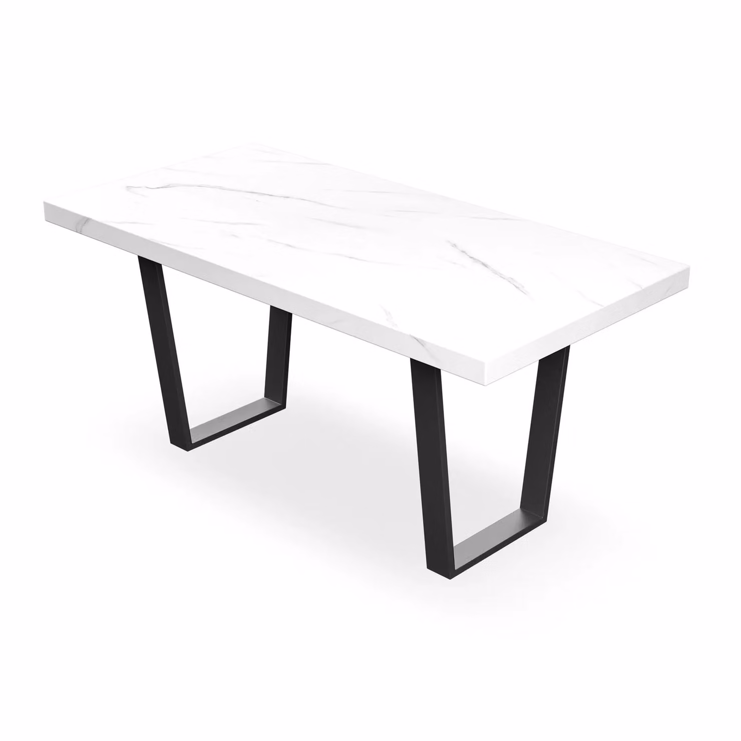 More4Homes Aria Dining Table and Anika Blue Velvet Chair Set, White Marble Effect Table Top with Black Legs, W: 160 cm, D: 80 cm, H: 76 cm – 2