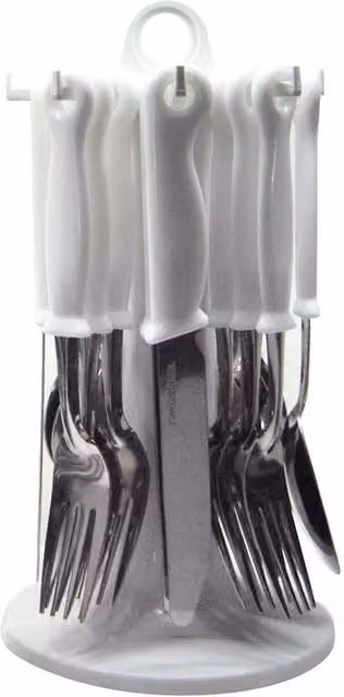 Prima 24-Piece Polished Stainless Steel Cutlery Set with White Round Stand
