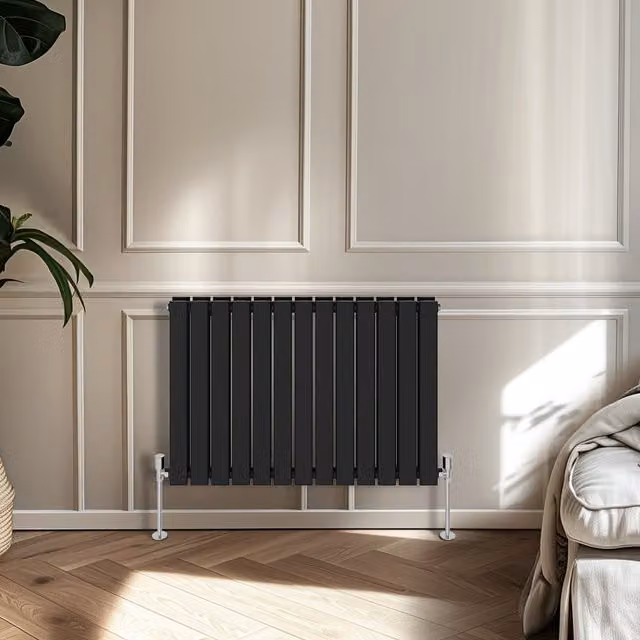 Right Radiators Black Double Panel Flat Panel Horizontal Radiator, Height: 60 cm, Width: 88.4 cm