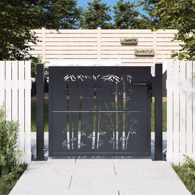 Berkfield Anthracite Steel Garden Gate with Bamboo Design W/H: 105 x 105 cm