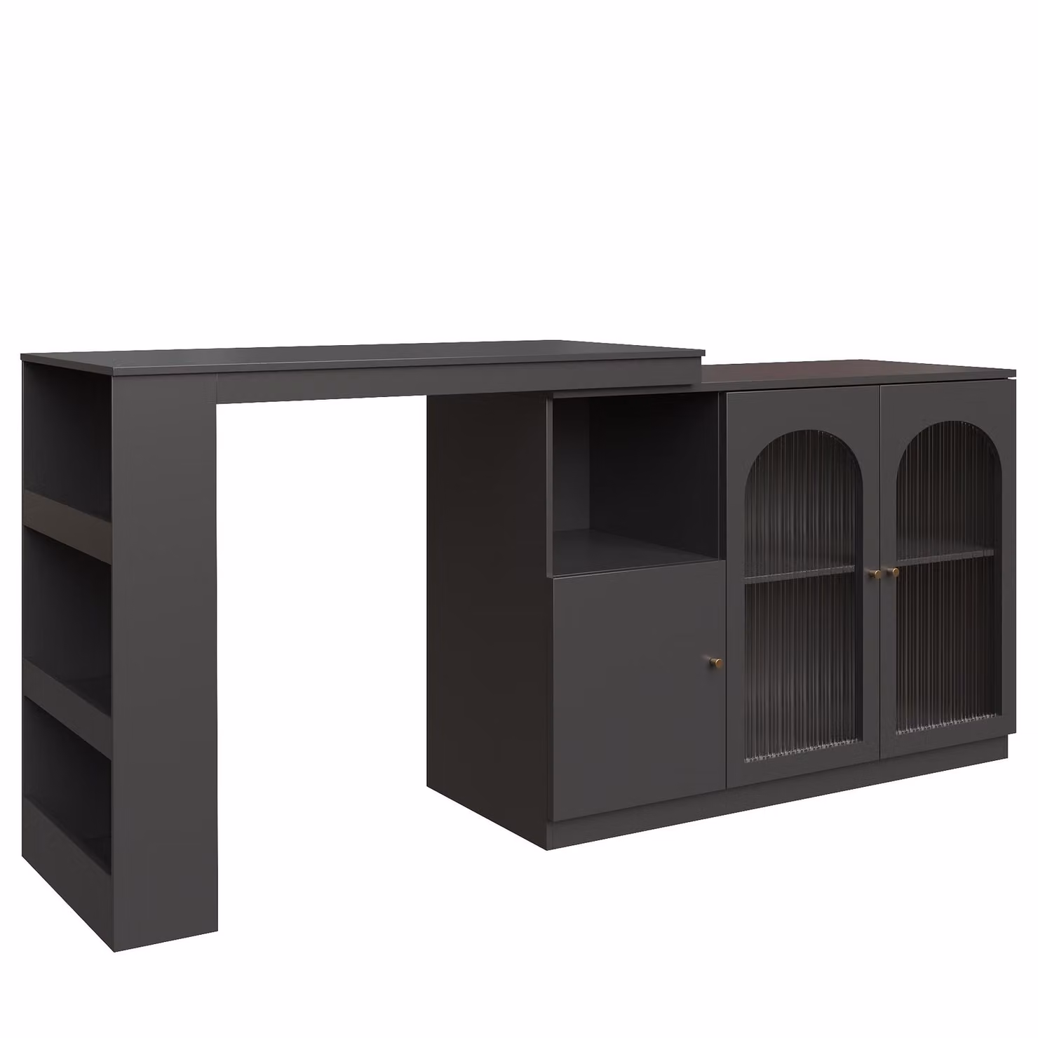 Aosom.UK Black 360 Rotating Kitchen Bar Table with Glass Doors and Versatile Storage, W/D/H: 120 x 120 x 97 cm – 2
