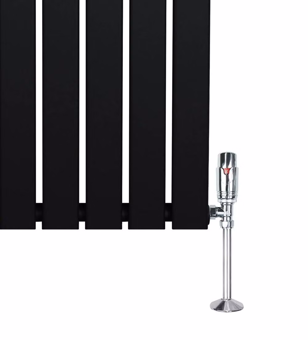 Monstershop Flat Single Column Steel Radiator and Valves with Thermostat Head, Black, H: 160 cm, W: 28 cm – 6