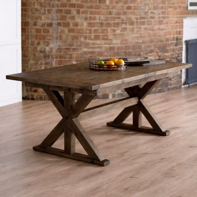 Julian Bowen Chatsworth Extendable Rectangular Trestle Dining Table in Brown and Beige