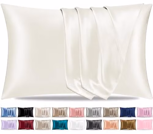 Pamposh Satin Silk Pillowcases with Envelope Closure, 2 Pack, Ivory White, W/D/H: 50 x 75 x 0 cm