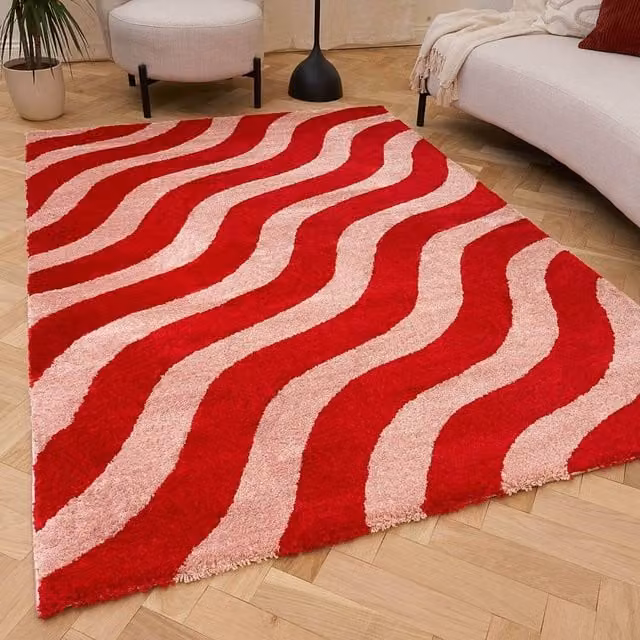 THE RUGS Joli Wavy Soft and Dense Pile Pink Living Room and Bedroom Rug, W: 80 cm, L: 150 cm