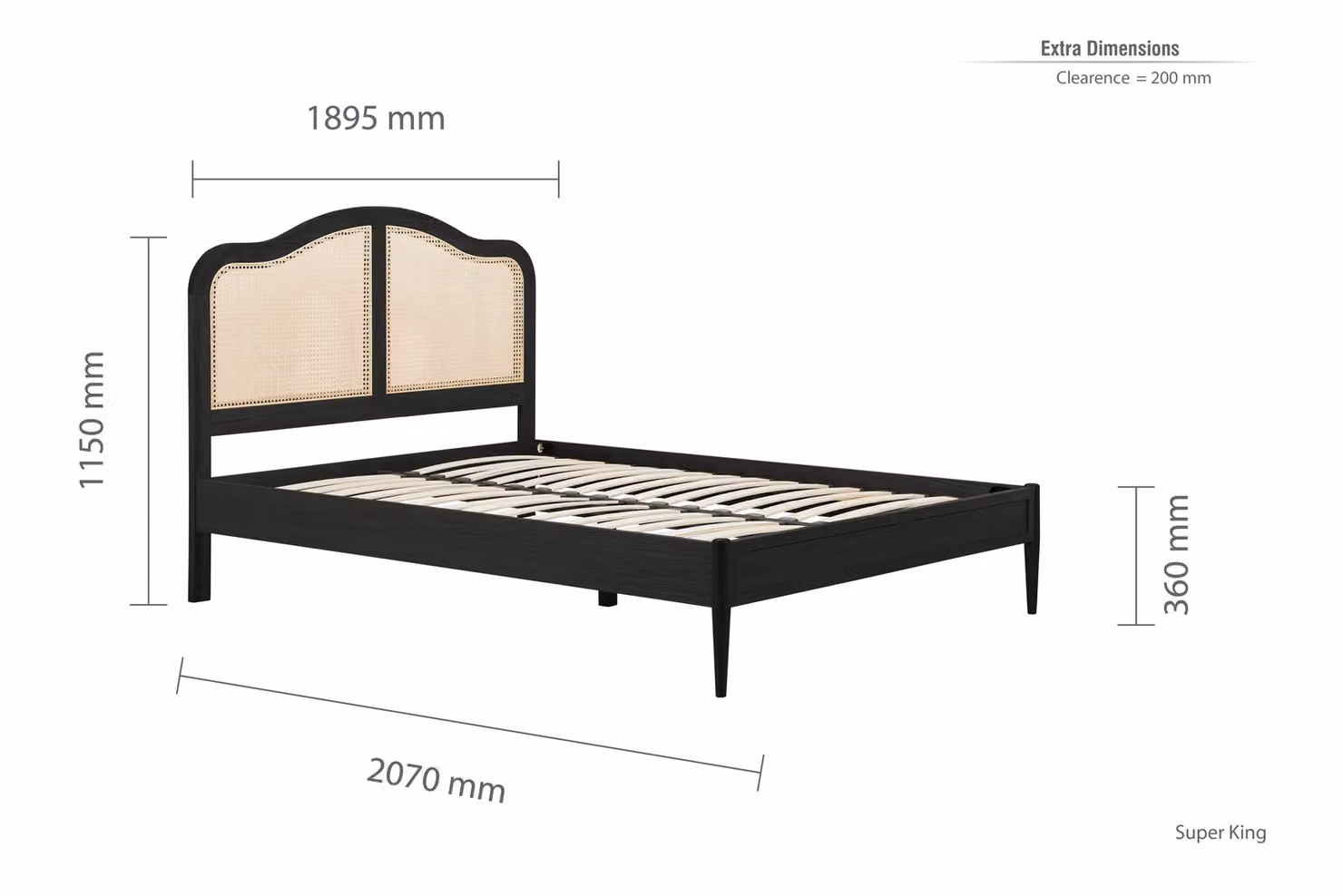 Birlea Leonie Rattan and Solid Wood Bed Frame in Black, Super King Size (200 x 200 cm) – 4
