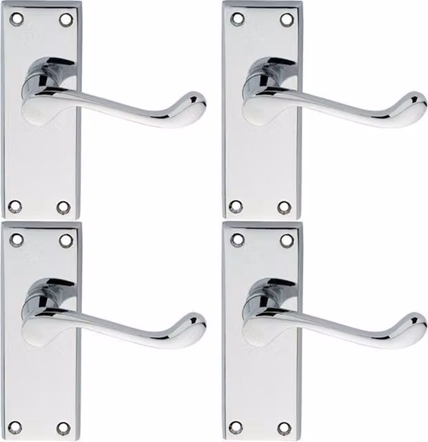 Loops 4 Pairs of Victorian Scroll Lever on Short Latch Backplate in Chrome, W: 11.8 cm x H: 4.3 cm