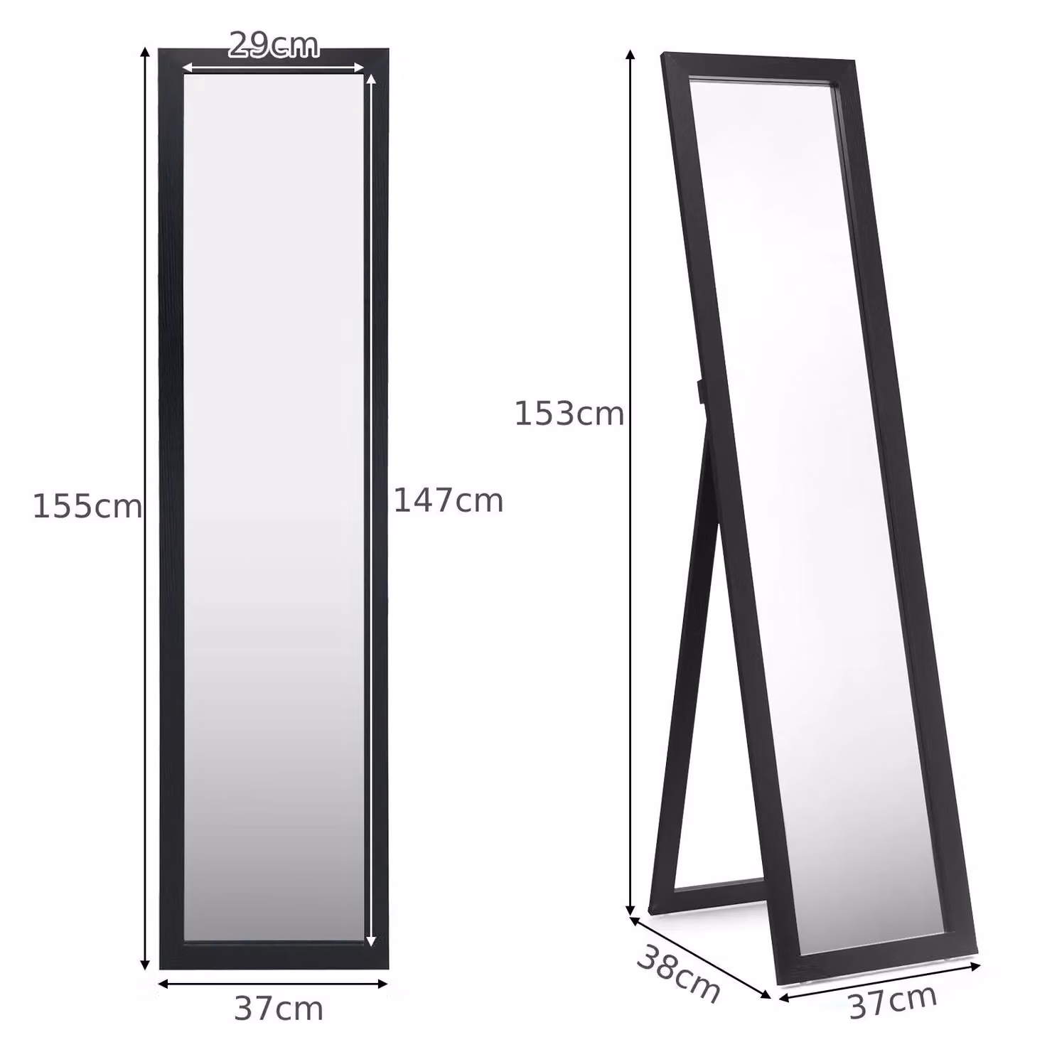 Gymax 2 in 1 Full Length Body Mirror, Freestanding or Wall Mounted, Black – 2