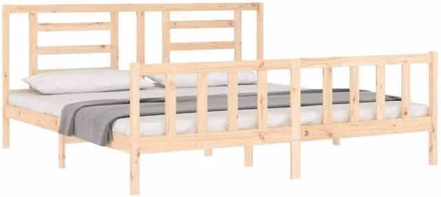 Berkfield Home Beautiful Bed Frame with Headboard in Brown Solid Pine Wood, W/D/H: 200 x 200 x 205.5 cm – 1