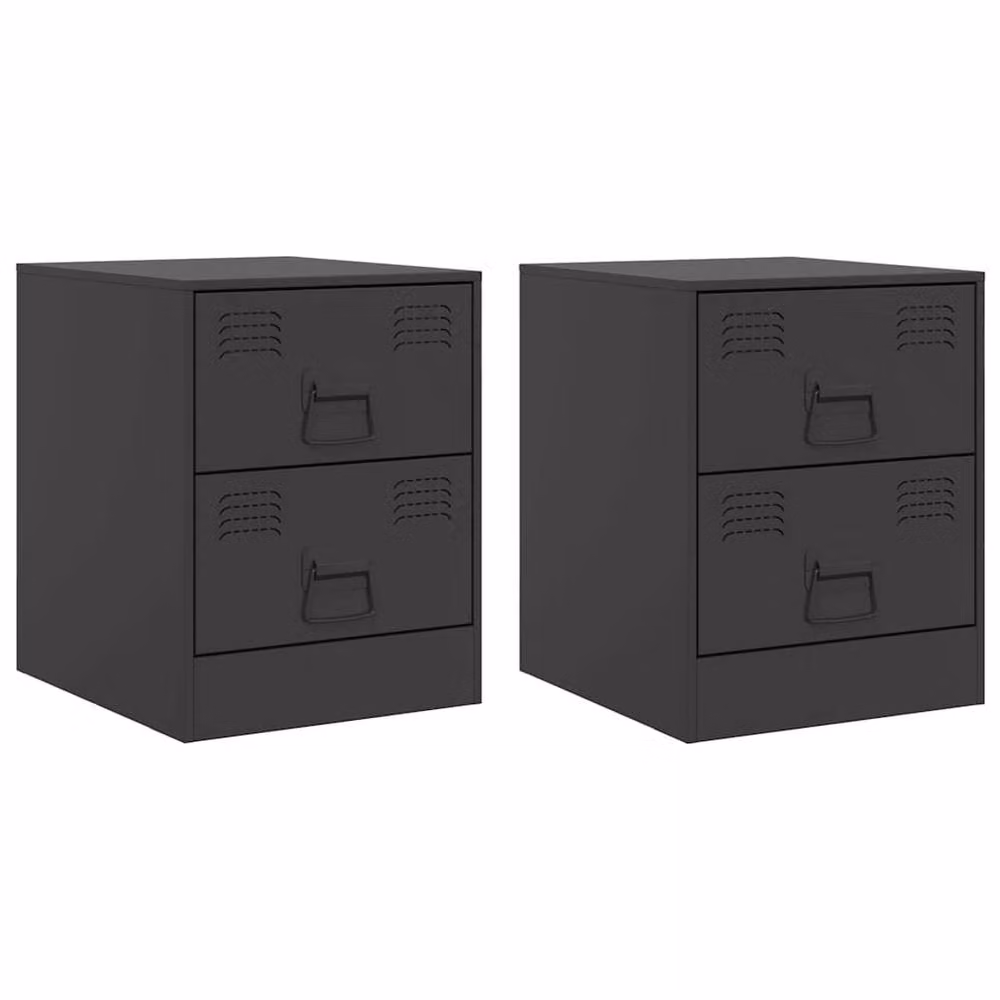 Berkfield Home Set of 2 Durable Metal Bedside Cabinets in Black, W/D/H: 34.5 x 39 x 44 cm – 2