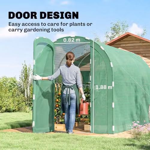 Outsunny Green Polytunnel Greenhouse with Hinged Door and Galvanised Steel Frame, W: 3 m, D: 2 m, H: 2 m – 4