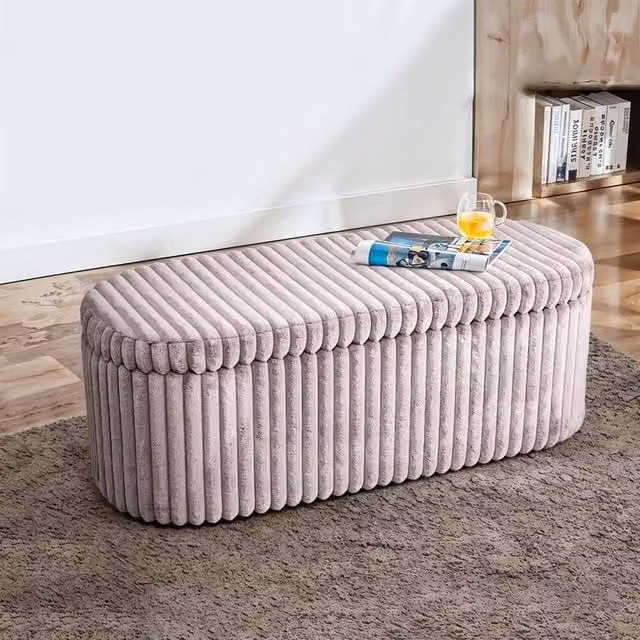 PAWNORA Modern Rectangular Upholstered Storage Bench Ottoman in Pale Lilac – 1