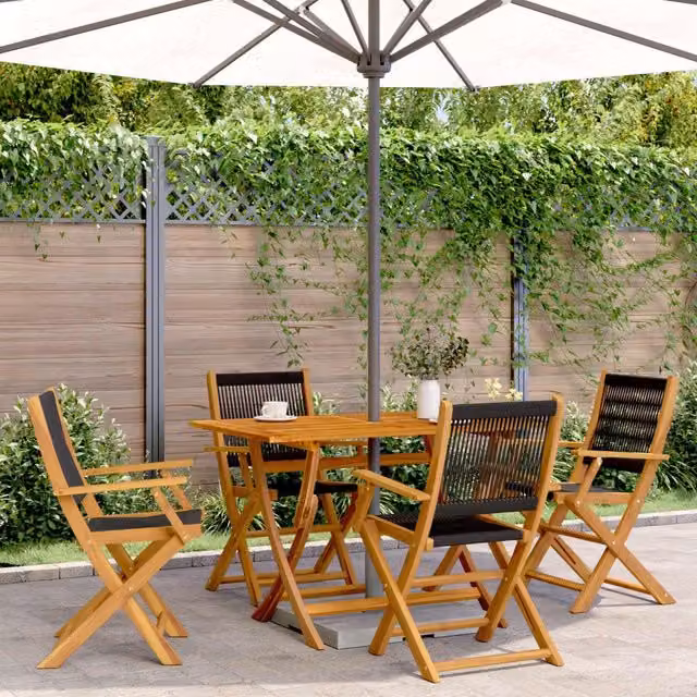 Berkfield Home Set of 4 Folding Garden Chairs in Black Acacia Wood
