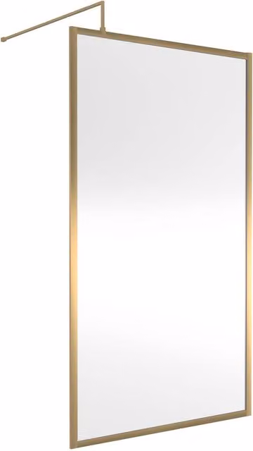 Balterley 8mm Walk-In Wetroom Screen and Support Bar, Clear Glass, Gold/Brushed Brass, H: 185 cm, W: 110 cm