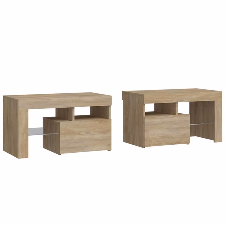 Berkfield Home Set of 2 Modern Bedside Cabinets with Integrated LED Lights in Sonoma Oak Brown, W/D/H: 70 x 36.5 x 40 cm
