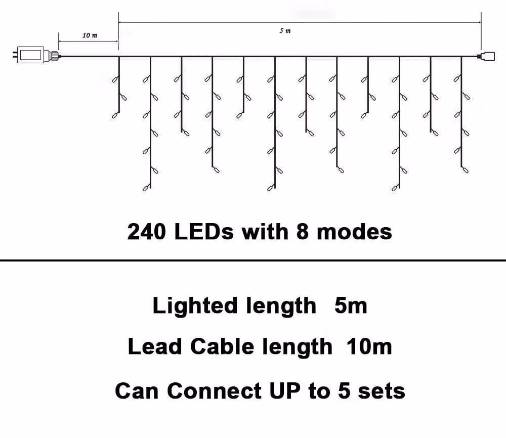 Shatchi 240 LED Icicle Christmas Lights in Cool White with Timer and 8 Modes – 3