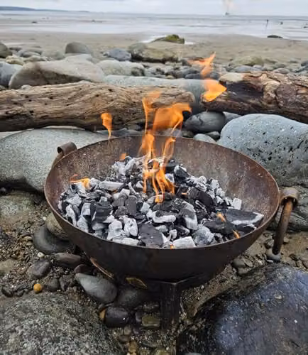 F&G Supplies 3-in-1 Steel BBQ Fire Pit Kadai Cooking Bowl with Stand and Grill, Black, Diameter: 40 cm – 4
