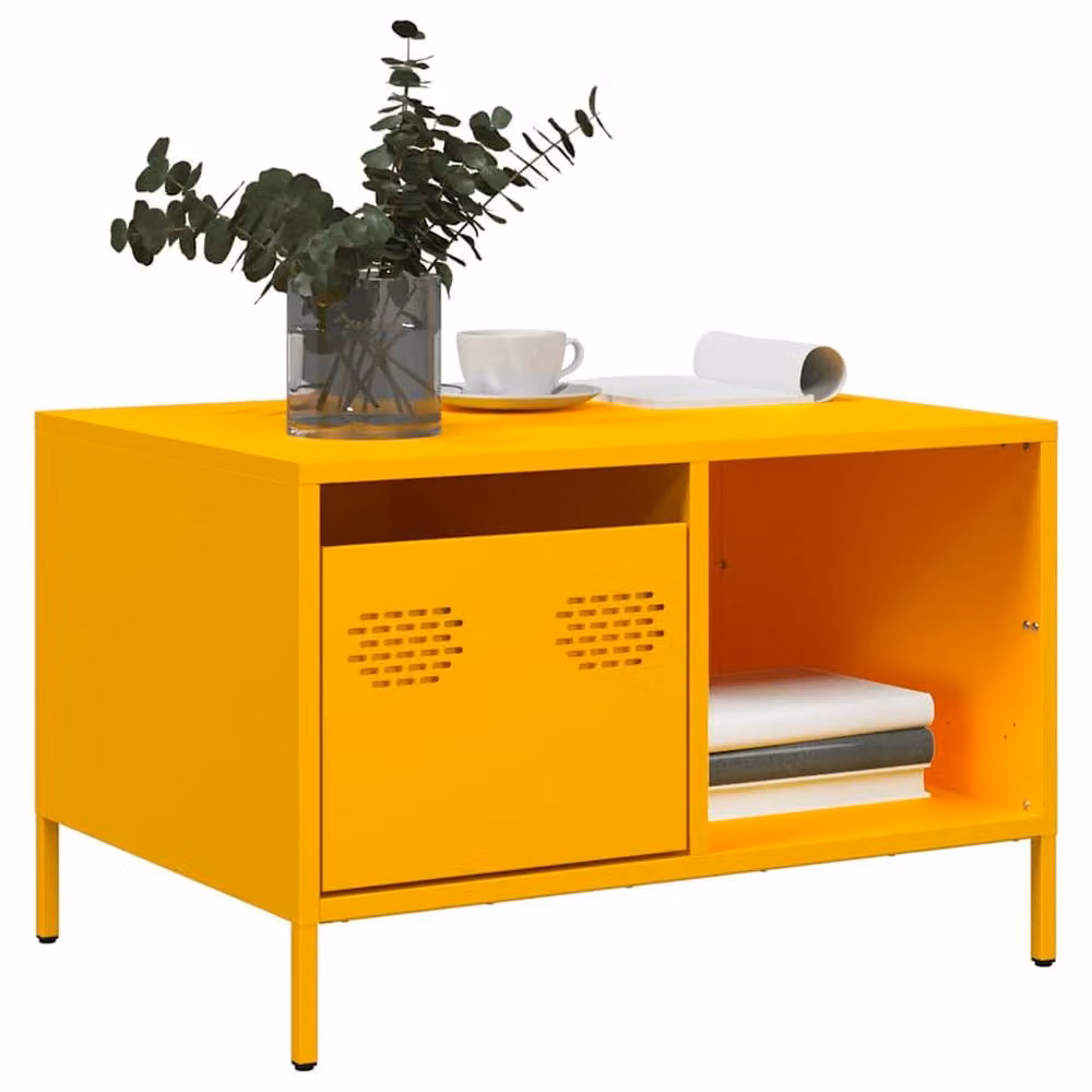 Berkfield Home Sturdy Industrial Coffee Table in Mustard Yellow, W: 68.5 cm, D: 50 cm, H: 43.5 cm – 2