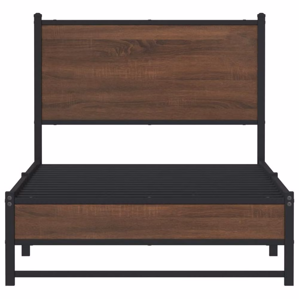 Berkfield Home Single Metal Bed Frame in Brown Oak, W/D/H: 90 x 190 cm – 4