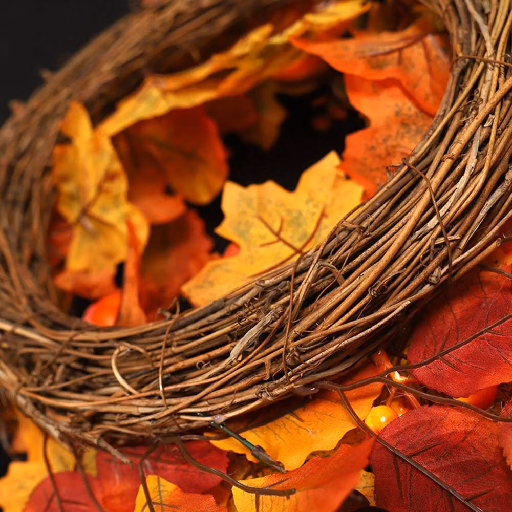 Garden Sanctuary Autumn Floral Front Door Wreath with White and Orange Pumpkins – 4