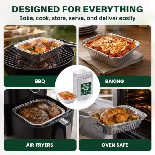 ECONX Silver Aluminium Foil Food Containers with Lids, Pack of 100 – 4