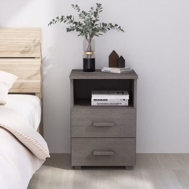Berkfield Home HAMAR Bedside Cabinet in Light Grey Solid Pine Wood, W/D/H: 40 x 35 x 62 cm – 1