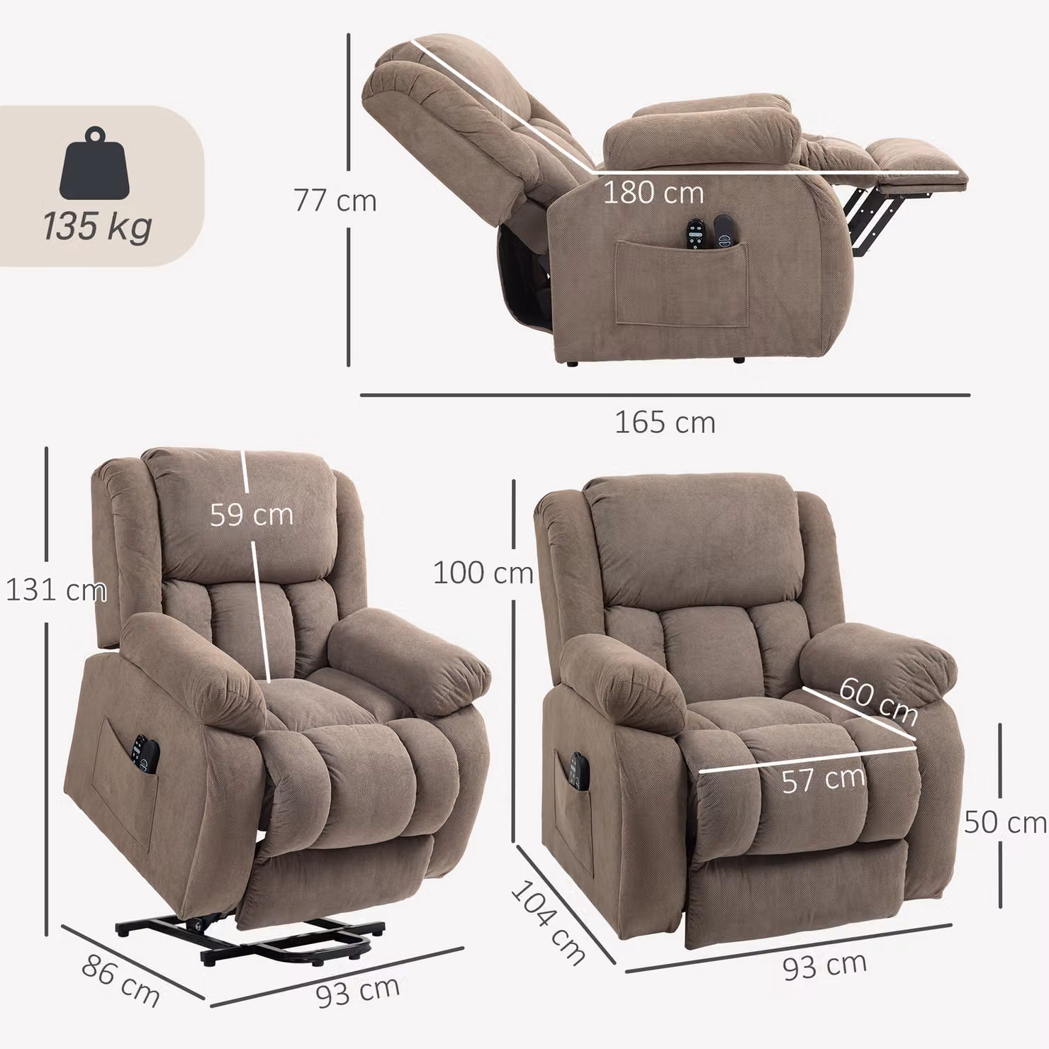 HOMCOM Electric Riser Recliner Armchair with 8 Vibration Massage Functions, Lumbar Heater and USB Port, Light Brown – 3