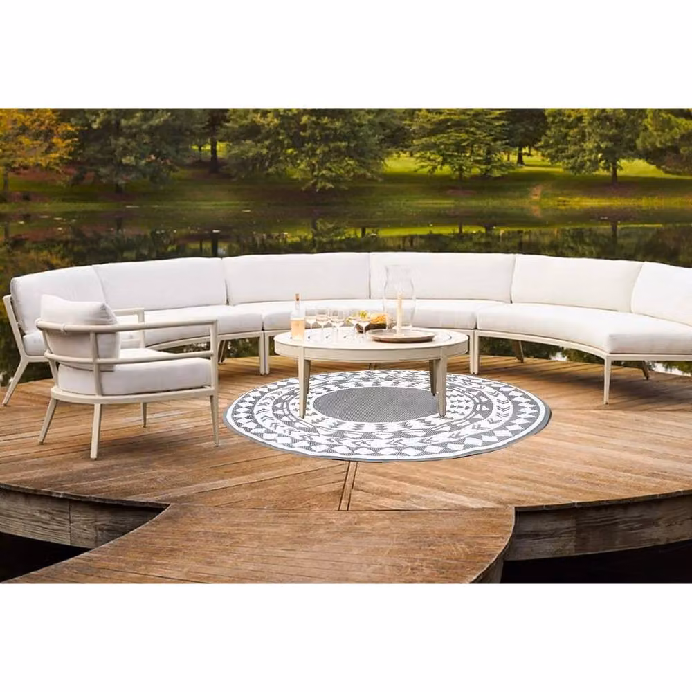PAWNORA Geometric Semicircular Half Moon Rug in Grey and White, W: 67 cm x D: 127 cm – 3
