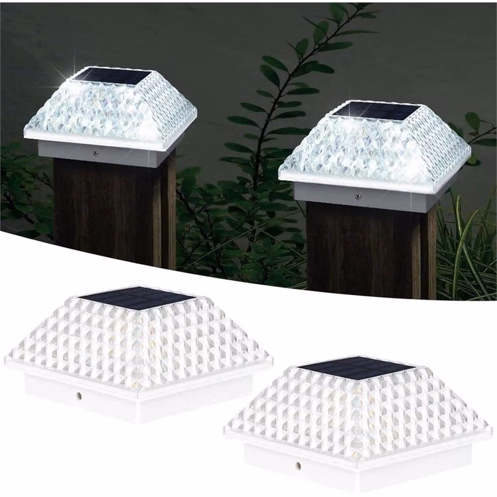SPETLEK Solar LED Square Post Cap Light in White for 3.5-4 Inch Garden Fence Posts – 2