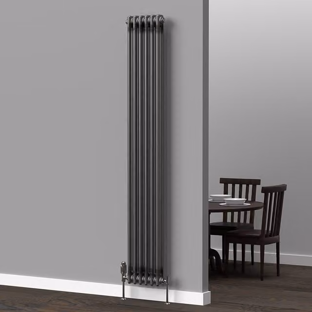 Lux Heat Vertical Steel Column Radiator in Silver Grey, H 180 cm x W 29 cm x D 7.5 cm
