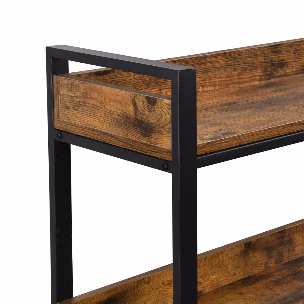 Mona Vale Furniture Rustic Industrial 4-Tier L-Shaped Corner Shelf Unit in Brown – 3