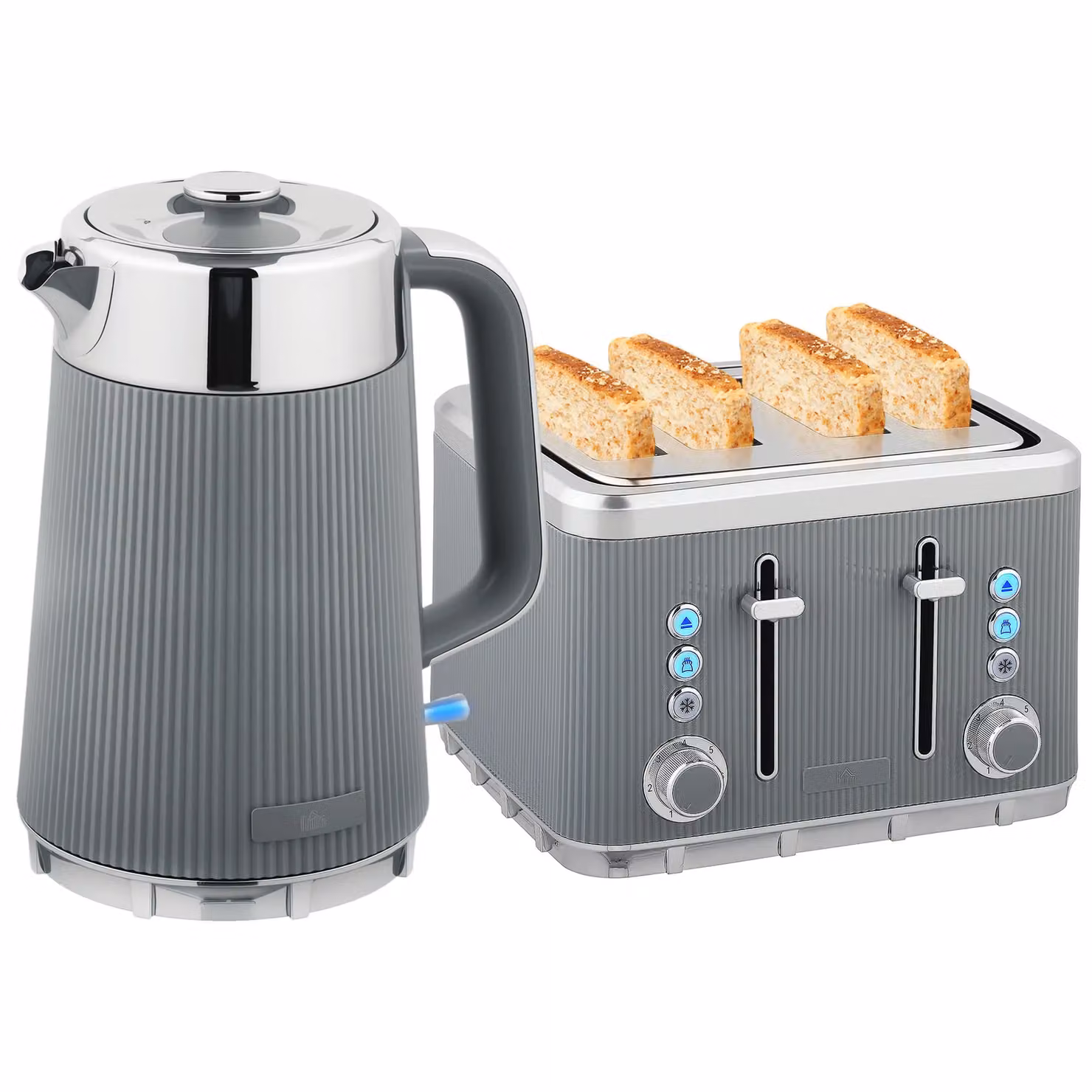 HOMCOM Grey Stainless Steel Rapid Boil 1.7L Kettle and 4 Slice Toaster Set – 2