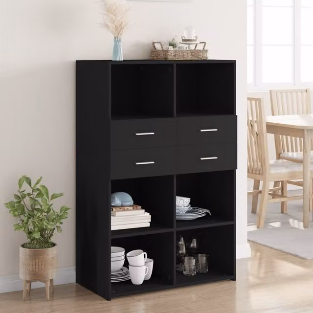 Berkfield Home Modern Black Matt Highboard with Internal Drawers and Shelves, W: 80 cm, D: 42.5 cm, H: 124 cm